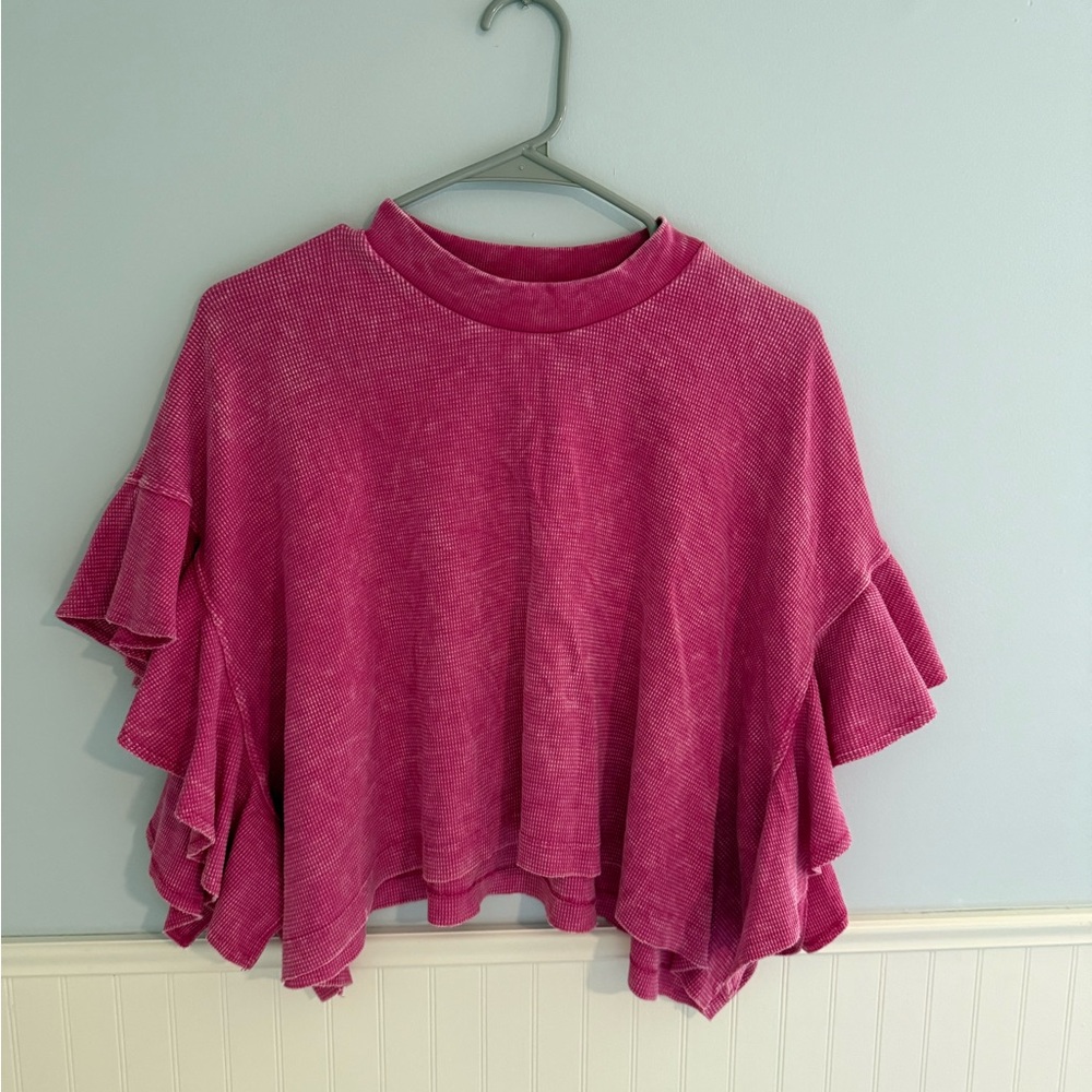 Altard State Size L Pink Ruffle Sleeve Top